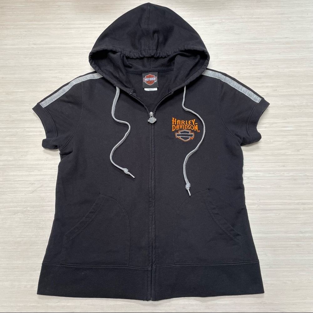 Harley Davidson Women's Full-Zip Sleeveless Vest Black Hoodie Jacket Small NY